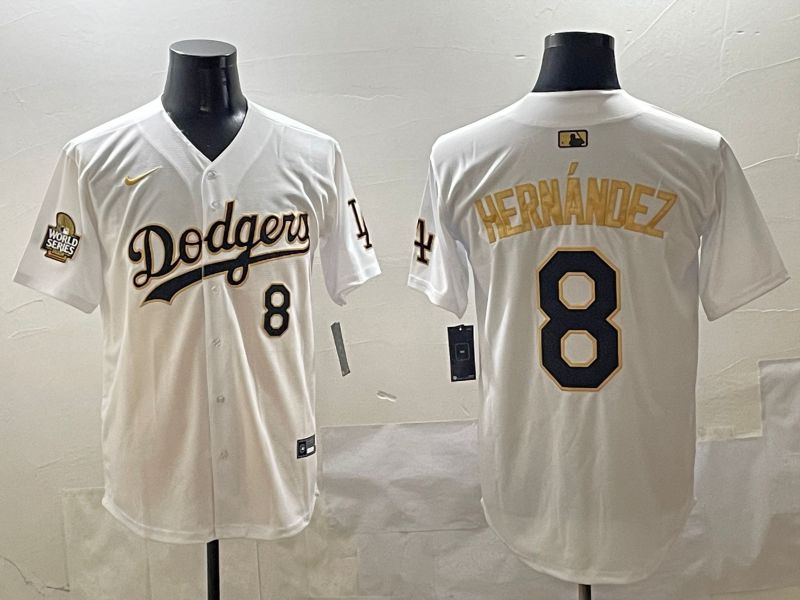 Men Los Angeles Dodgers 8 Hernandez White Gold Nike 2025 MLB Jersey style 4245